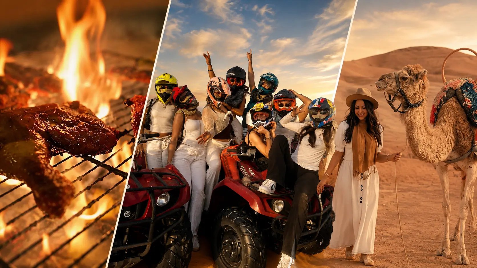 Quad biking and camel riding combo evening in Timlaline with BBQ dinner at Ranch Tamri.