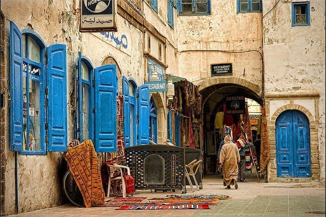 Essaouira fishing harbour and Atlantic ramparts on a day trip from Agadir