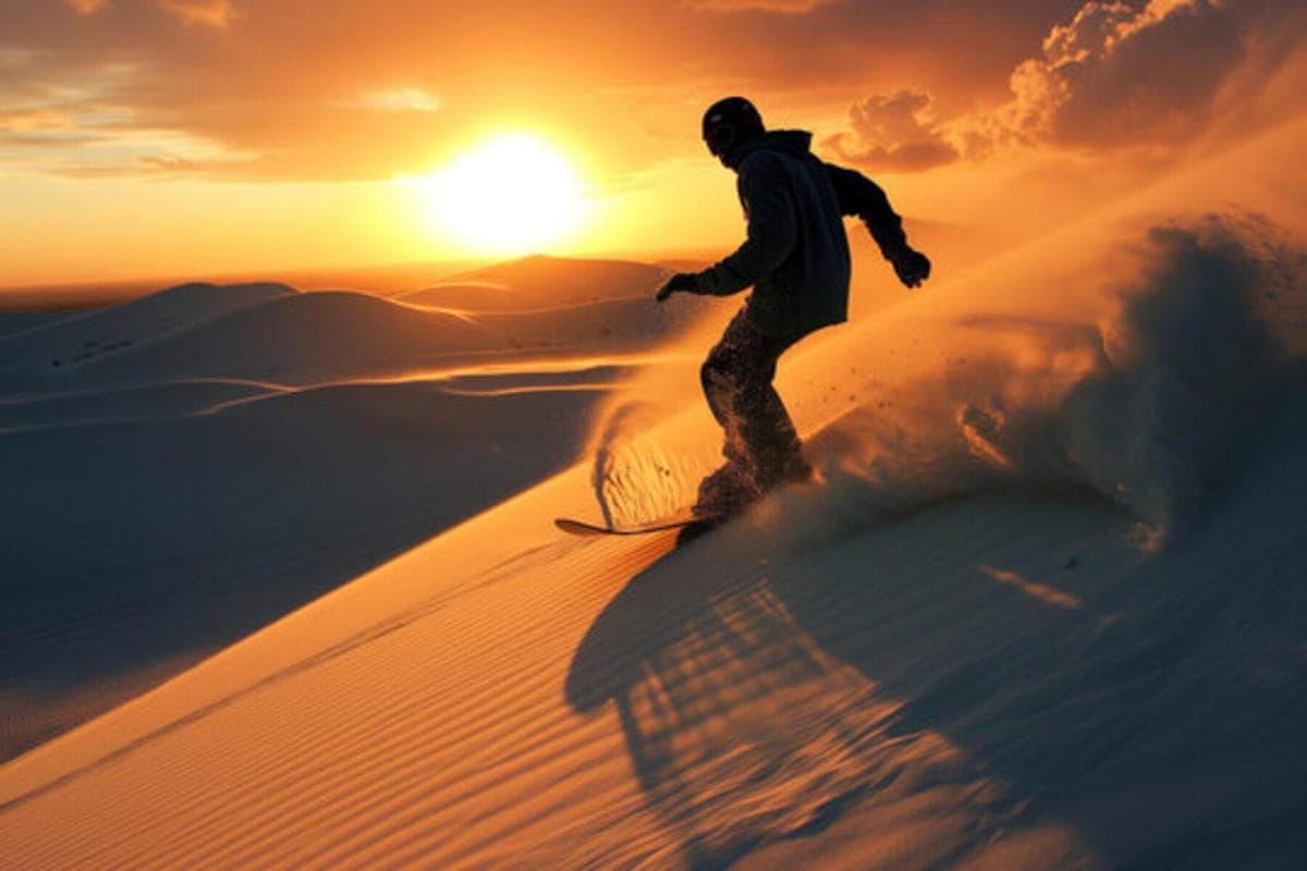 Golden sand dunes at Timlalin near Agadir, ready for a sandboarding adventure.